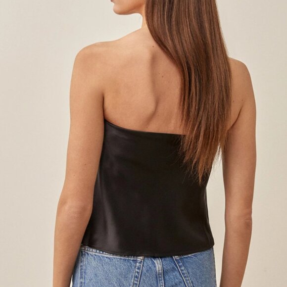 NWT Reformation Spritz Silk Tube Top Small Black - Picture 3 of 7